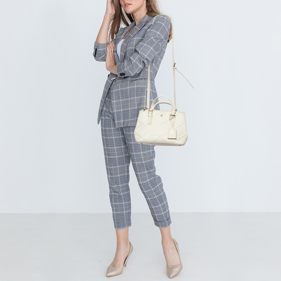 TORY BURCH Off White Leather Mini Robinson Double Zip Tote - Picture 2 of 8